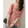 Frauen Blusen Elegante Polka Dots Gedruckt Tops Frauen Weibliche Casual Kurzarm Shirts Damen V-ausschnitt Büro Übergroßen Hemd G22