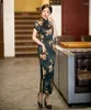 Roupas étnicas longas reta de renda de retalhos chineses estampestres tradicionais estampeiro floral slim cheongsam diário show vestido de festa mulheres qipao vintage vestidos