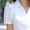 Damesblouses dames vrouwelijke zomermode korte mouw korte mouw losse katoenen Koreaan voor dameskantoor dragen elegant wit formeel shirt