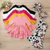 Ensembles de vêtements pour bébés filles, pantalons, ensemble à manches longues, à volants, t-shirt, hauts, écharpe imprimée léopard, tenues pour enfants