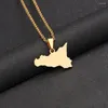 Pendant Necklaces Fashion Italy Sicily Map Necklace For Women Men Gold Silver Color Stainless Steel Italian Sicilia Jewelry Gifts