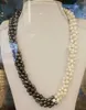 Chaînes Femmes Bijoux 3 Rangées Collier Ovale Perle Blanc Noir Moitié Mélangé Fait À La Main Véritable Cadeau D'eau Douce De Culture