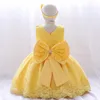 Girl Dresses Flower Wedding Banquet Yellow Lace For Kids Puffy Bow Birthday Party Dress Pageant Ball Gown Formal