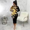 Casual Dresses COZOK 2023 Top Quality Young Sexy Fancy Print Office Lady Dress Round Neck Full Sleeve High Waist Women Long Pencil