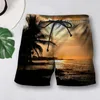 Men's Shorts Cool Men Short Pants Polyester Casual Coconut Tree Pattern Keep Cooling