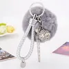 Chaves Faux Fur Ball Keychain Chain Chain Pompom Leather Rope Ring Ring Women Bag Ornamentos de carros de joias de pingentes de carro