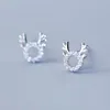 Stud Earrings 925 Solid Real Sterling Silver Elk CZ Earring For Winter Women Girl Christmas Present