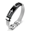 Charm Bracelets Vintage Cross Bracelet Men's Jewelry Religious Stainless Steel Clasp