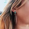 Dangle Earrings Bohemian Blue Stone Big Hollow Round Hoop Tribal Jewelry Silver Color Handmade Large Circle Simple Female