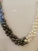 Chaînes Femmes Bijoux 3 Rangées Collier Ovale Perle Blanc Noir Moitié Mélangé Fait À La Main Véritable Cadeau D'eau Douce De Culture