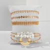 Link Bracelets 5pcs Vintage Natural Stone Gravel Bracelet Set Multilayer Gold Color Bead Moon Crescent Bangle For Women Men Jewelry 9089