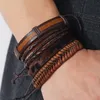 Rope Leather Handmade Braided Multilayer Charm Bracelets Set Adjustable Bangle Party Jewelry For Men Women