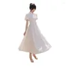 Ethnic Clothing Women Elegant Stand Collar Qipao A-Line Wedding Dresses 2023 Vestido De Novia Bridal Short Sleeve White Lace Gown