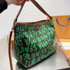 Luxury womens graffiti designer bag louiseits pink black monograms canvas ladys viutonits leather strap shoulder crossbody bags green tote handbag high quality