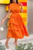 Vestidos de festa 2023 Lista de ruffles sólidos de ponta-de-pontas Lady Lady Casual Women of Quality Manga Short High Caist Braid Long Dress