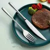 Set di stoviglie Cucchiaio spesso in acciaio inossidabile Coltello da bistecca seghettato Forchetta per insalata di frutta Stoviglie Posate Accessori per la cucina di casa