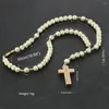 Pendant Necklaces Engraved Cross Plastic Rosary Beads Rope Necklace For Women Statement Religious Jewelry Jesus Collier Gift CN23