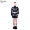 Work Dresses GBYXTY Autumn Winter PU Leather Skirt Outfits Long Sleeve Zipper Crop Jacket And Skinny 2 Piece Faux Set ZL1419