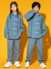 Stage Wear Kids Jazz Hip Hop Dancing Performance Costume Denim Long Sleeves Suit For Girls Modern Dance Clothes Boys Outfits BL9377