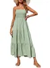 Casual Kleider 2023 Sommer Maxi Kleid Frauen Mode Boho Strand Ärmellose Spaghetti Strap Smock Tiered Plus Größe Sonne Femme