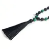 Collane con ciondolo Malachite Onice nero Pietra vulcanica 108 Perle di mala Collana lunga annodata Fascino per donna Moda Nappa Gioielli Amicizia