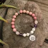 Strand 8mm Natural Stone Beads Prayer Bracelet Rhodrochrosite Moonstone Enhance JapaMala Spiritual Jewelry Meditation