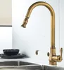 Torneiras de cozinha Auswind Antique Pull Faucet e água fria torneira misturadora de latão pia giratória 360 graus para baixo