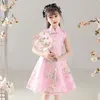 Ethnic Clothing Pink Sleeveless Modern Qipao Dress Up Girl Chinese Traditional For A Wedding Kids Elegant Dresses China Clothes