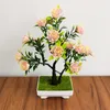 Planta de simulação Bonsai Simulação Flor rosa Fossa Fossa de plástico Plasta Indoor Desktop Decoração de rigidez Os enfeites de árvore