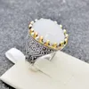 Wedding Rings Vintage Classic Gold Crown Moonstone Engagement Ring Natural Opal Stone voor vrouwen Boho Heart Jewelry