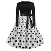 Casual Dresses Winter Women 50s 60s Vintage Robe Swing Pinup Elegant Party Dress Långärmning Tryck Black Women's Summer