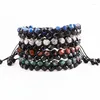 Frisado Strand Design Pedra Preciosa Facetada Ágata Preta Olho de Tigre Pedra Dupla Contas Macrame Pulseira Para Homens Mulheres Jóias Presente