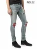 Hommes noir déchiré jeans Designer Pantalons Pour Taille Moyenne Slim Fit Léopard Patch Long Bleu Clair Impression Coton Auto-Culture Mak283v