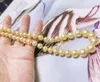 チェーン巨大な18 "9-10mm天然南海本物の金の丸い真珠のネックレス