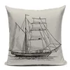 Pillow Vintage Covers Marine Style Hand Painted Ship 45Cmx45Cm Square Home Decor 1 Side Printing Outdoor Pillows