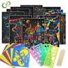 Magic Color Rainbow Scratch Paint Paper Card With Graffiti Stencil لرسم لعبة DIY Art Art Toy