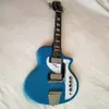 Fábrica de guitarra elétrica de alta qualidade personalizada 6 cordas azul 2H captadores corpo mogno, pescoço bordo, escala jacarandá