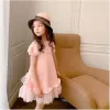 2023 어린이의 핑크 캐주얼 스커트 고급 디자이너 브랜드 패션 드레스 여자 아이를위한 yarn 단락 공주 드레스