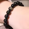 Strand Black Gold Obsidian kralen stretch armbanden 6-14 mm Natuursteen voor man vrouw rond klassieke armbandenbangle gelukkige sieraden