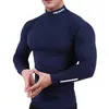 Men's T Shirts Sports Outdoor Workout Clothes Contrast Color Slim Fit Men&#39;s Yoga Long Sleeve T-shirt Round Neck Breathable