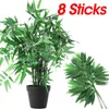 Fleurs décoratives 8 bâtons 40 cm feuilles de bambou artificielles fausses branches simulées tissu de soie miniature plantes vertes pour la maison El bureau