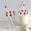 Copos de vinho 210 ml de morango copo de vidro fofo com palha de palha transparente d'água drinques de leite de leite de leite