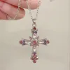 Kedjor Pink Zircon Cross Pendant Jewel Necklace Fashion Gothic Punk Y2K Rhinestone Jewelery Charm Statement Women Gift