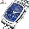 Wristwatches CHENXI Men Rectangle Watches Blue Silver Stainless Steel Businessl Men's Watch Stop Waterproof Retro Antique Clock For