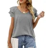 女性のTシャツ女性夏層レイヤードフリル半袖TシャツvネックカジュアルルーズブラウストップMXMA