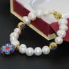 Strand Natural White Odlat sötvatten 10-11mm Pearl Unique Design Clasp Armband Kvinnor Eleganta smycken 7.5 tum B2756