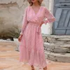 Abiti casual Abito boho con stampa floreale da donna Abito a maniche lunghe avvolgente con scollo a V Cintura pieghettata A Line Flowy Maxi Beach For