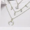 Choker Chokers Three Layers Chain Moon Star Rhinestone Necklaces For Women Simple Pendants Boho Collar Chockers Spen22