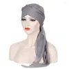 Etnische kleding vaste kleur vooraf verbonden Arabische tulband moslim hoofddeksel vrouwen chiffon hijab cap bandanas headscarf haaraccessoires