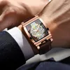 Начатые часы Binbong Fashion Rose Gold Case Mens Casual Clock Quartz Watches Personality Hollow Dial